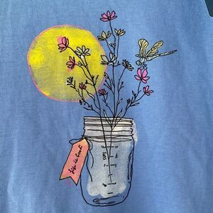 Life Is Good Blue Tee Wild Flowers in Masson Jar Graphic Sz L New with Tag Gift
